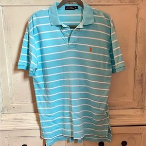 Polo Ralph Lauren Short Sleeved Golf Shirt Light Blue and White Stripes